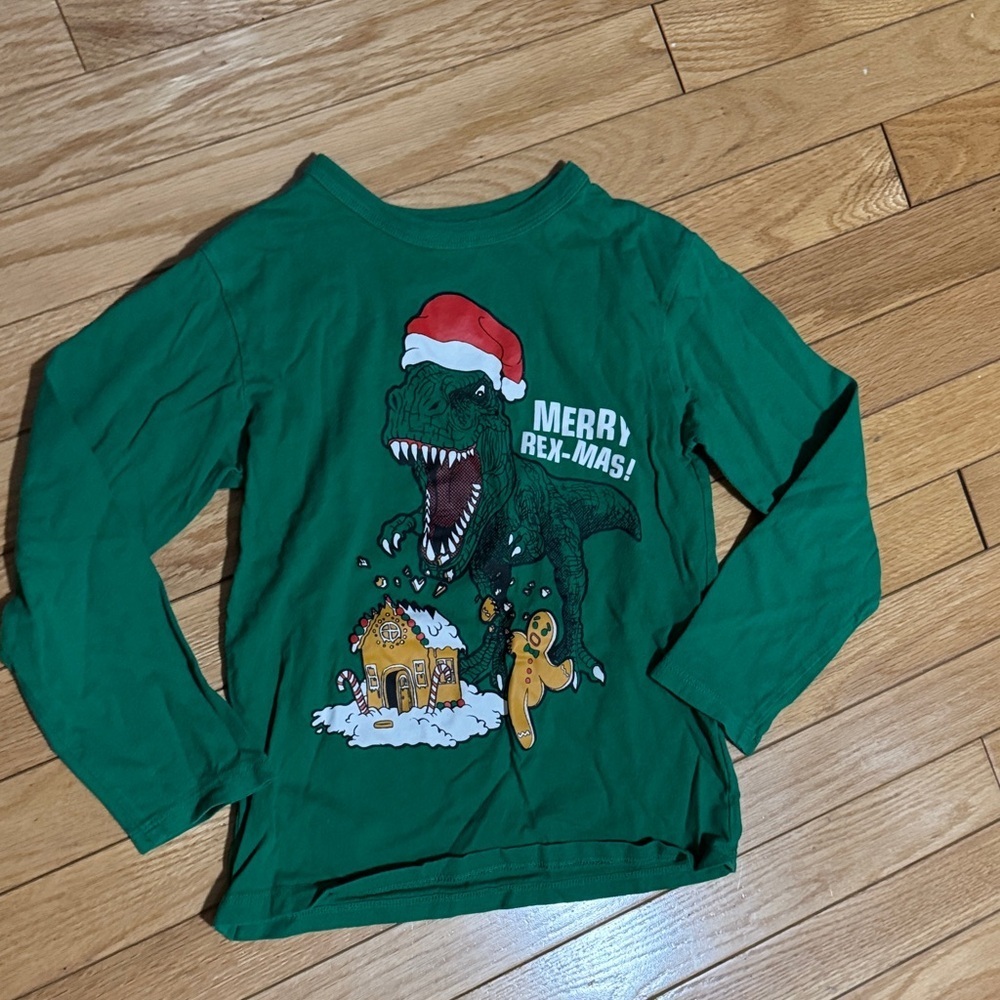 Green Dinosaur Merry Rex-mas Kids Shirt